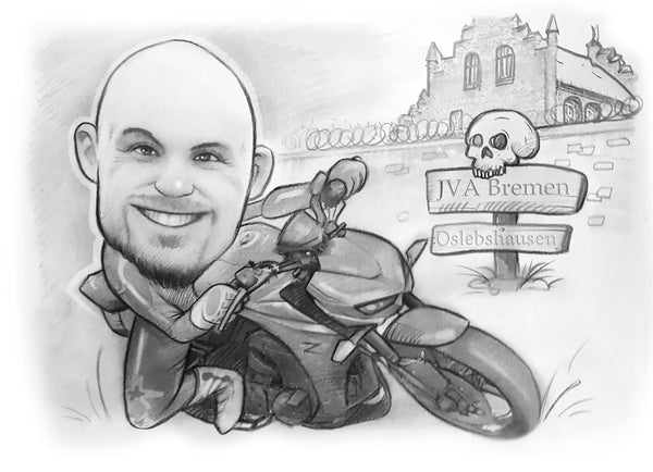 caricature with vehicle (pencil)