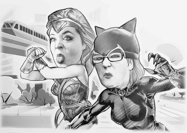 Caricature with Heros (pencil)
