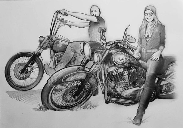 caricature with vehicle (pencil)