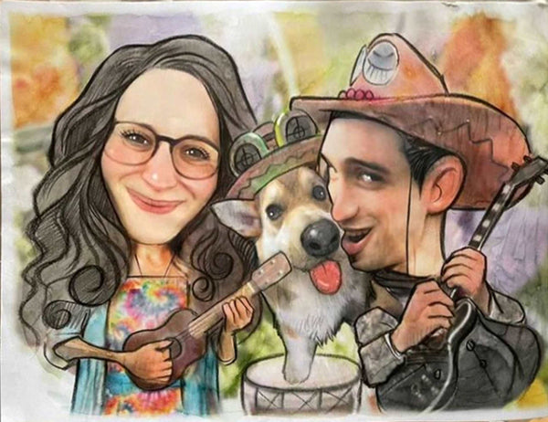 Caricature with Heros (color)