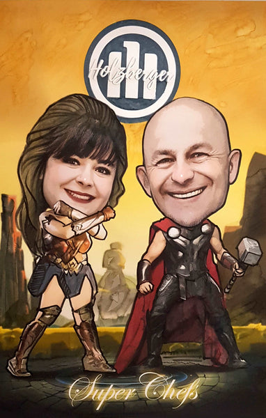 Caricature with Heros (color)