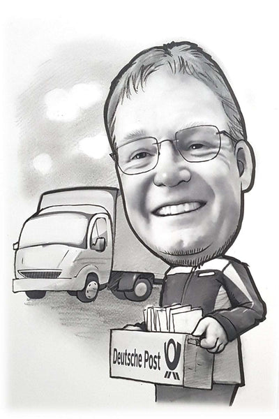 caricature with vehicle (pencil)