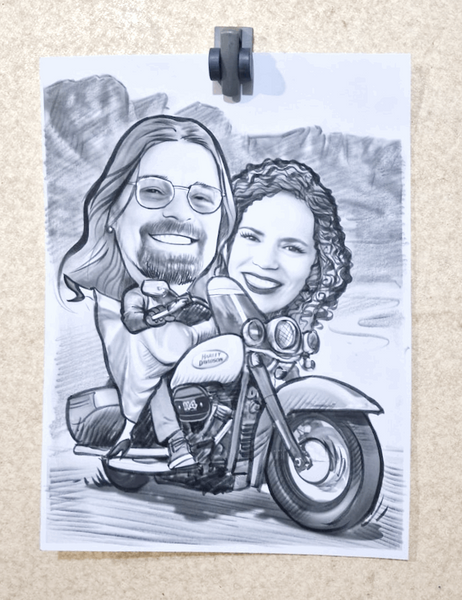 caricature with vehicle (pencil)