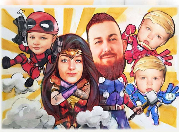 Caricature with Heros (color)