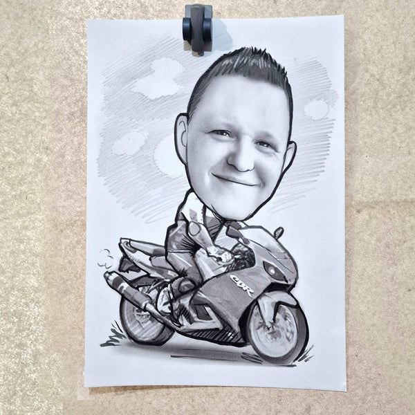 caricature with vehicle (pencil)