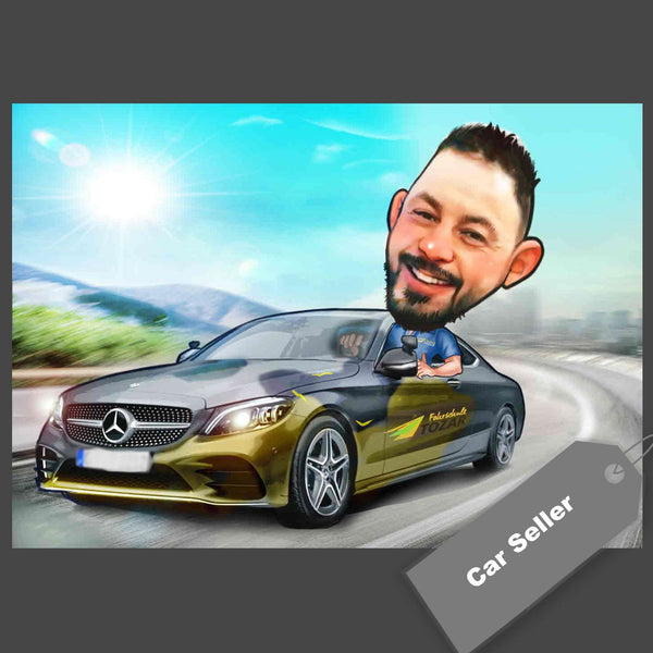 caricature with vehicle (color)