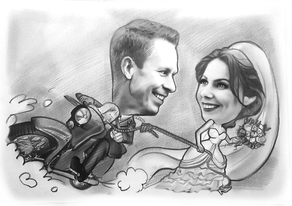 caricature with vehicle (pencil)