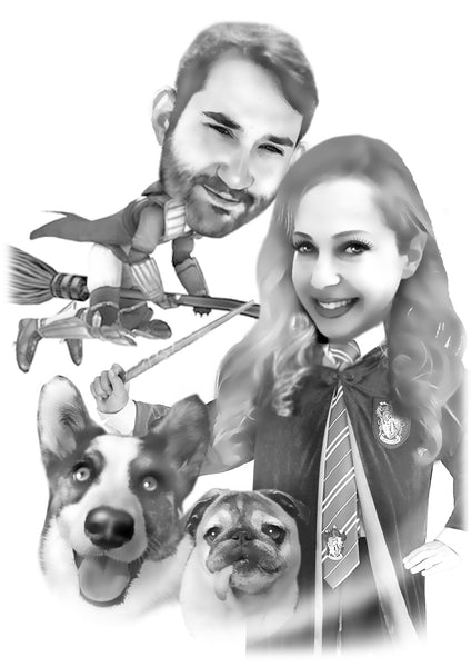 Caricature with Heros (color)
