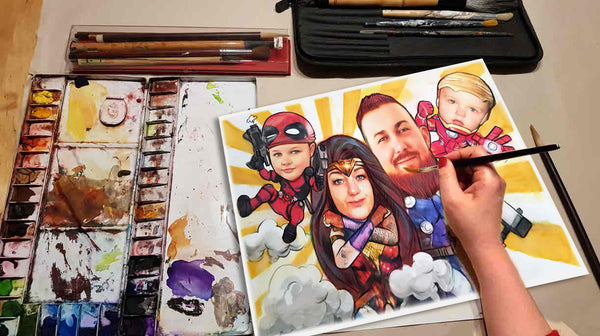 Caricature with Heros (color)