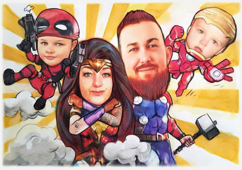 Caricature with Heros (color)