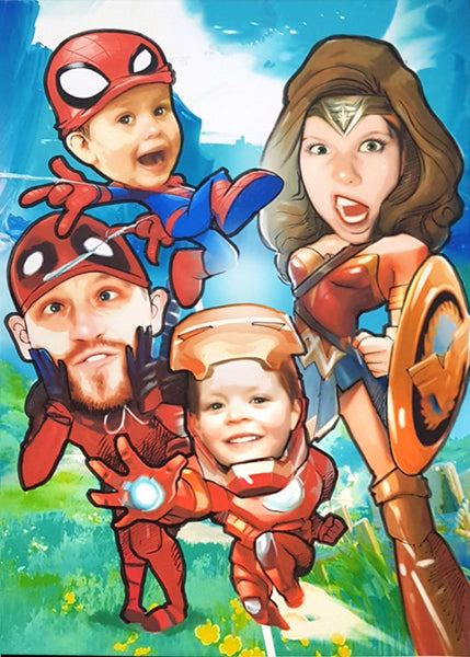 Caricature with Heros (color)