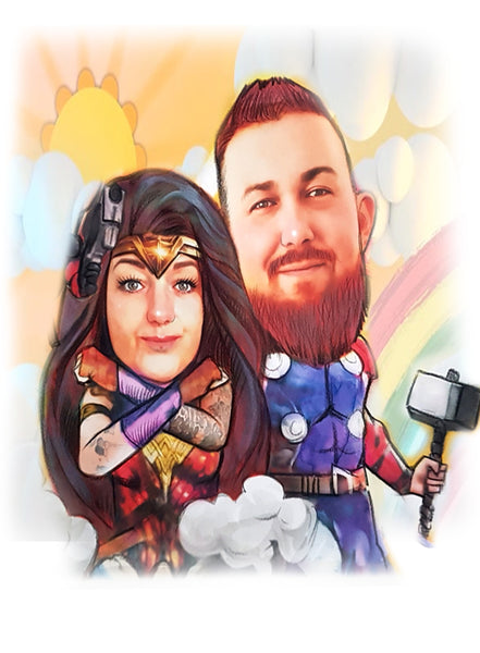 Caricature with Heros (color)
