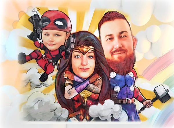 Caricature with Heros (color)